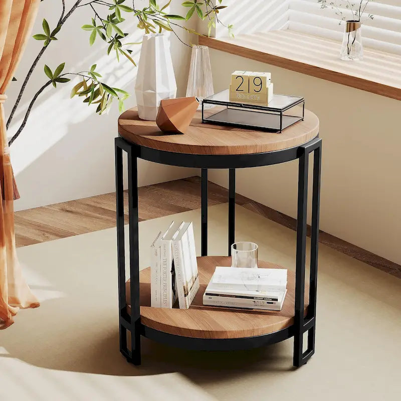 Tables d'appoint pour salon, table d'appoint ronde, table de chevet ronde avec structure en métal