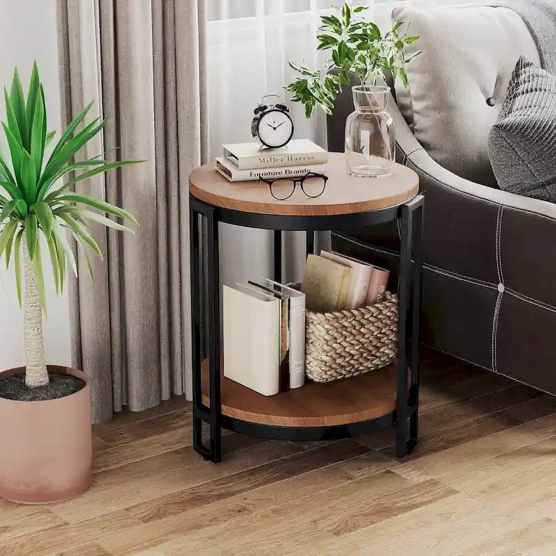 Tables d'appoint pour salon, table d'appoint ronde, table de chevet ronde avec structure en métal