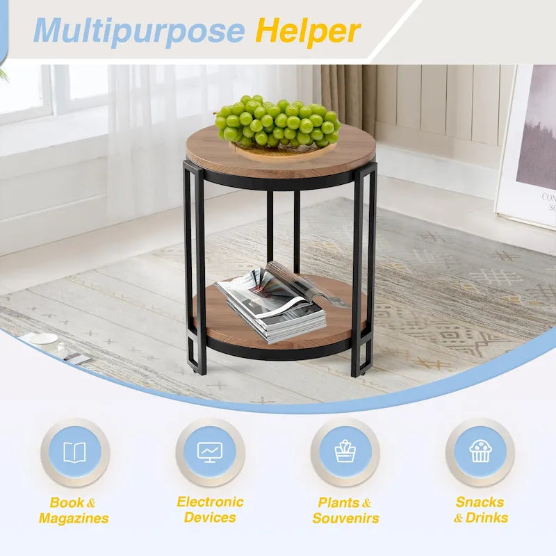 Tables d'appoint pour salon, table d'appoint ronde, table de chevet ronde avec structure en métal