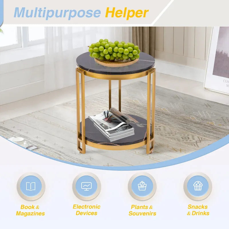 Tables d'appoint pour salon, table d'appoint ronde, table de chevet ronde avec structure en métal