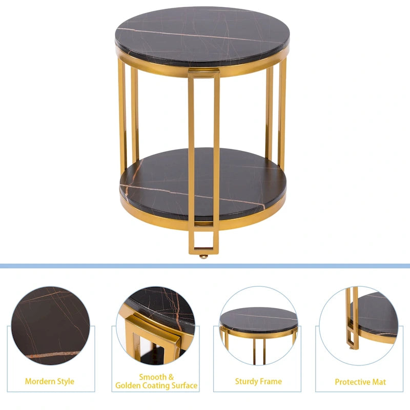 Tables d'appoint pour salon, table d'appoint ronde, table de chevet ronde avec structure en métal