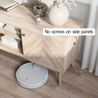 Meuble TV Living Skog de style scandinave moderne du milieu du siècle, à chevrons, pour téléviseurs jusqu'à 65 pouces, avec pieds en bois.