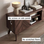 Meuble TV Living Skog de style scandinave moderne du milieu du siècle, à chevrons, pour téléviseurs jusqu'à 65 pouces, avec pieds en bois.