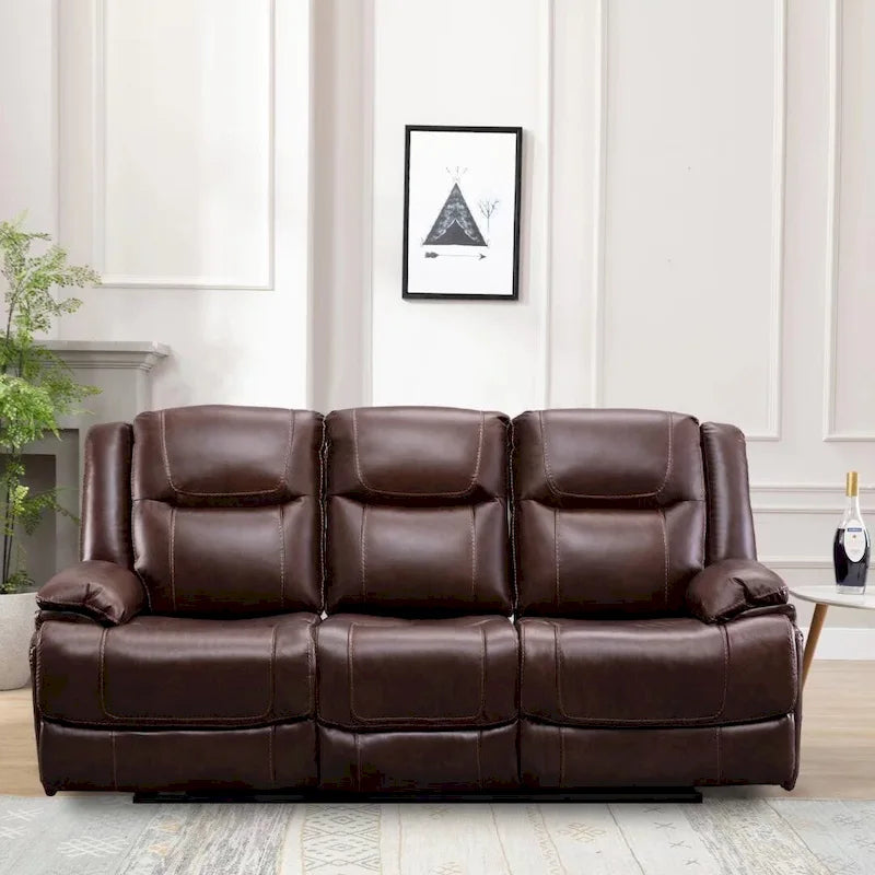 Ensemble de canapés inclinables manuels en cuir véritable de style moderne du milieu du siècle