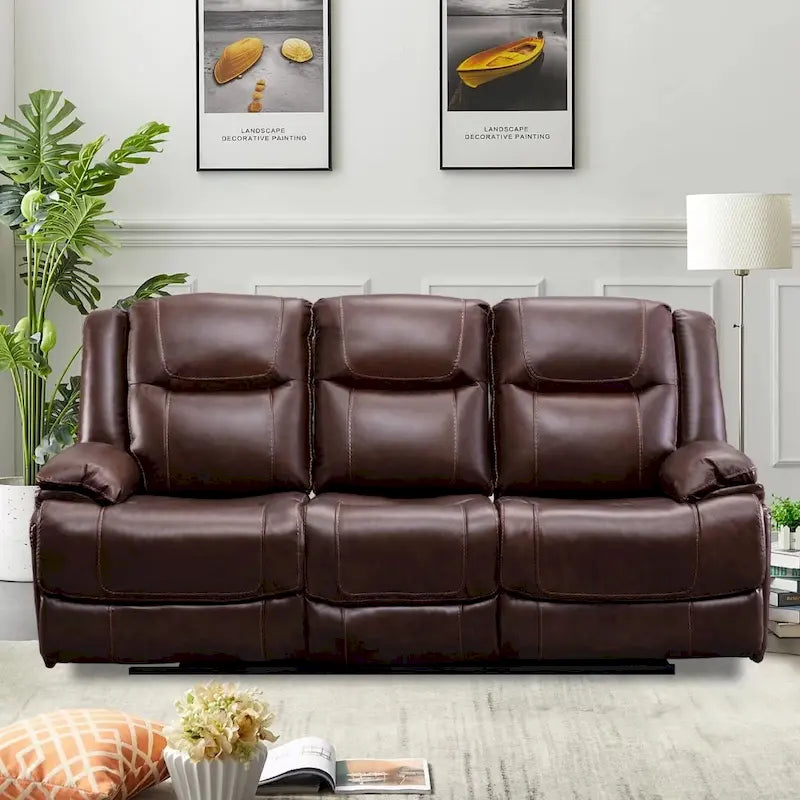 Ensemble de canapés inclinables manuels en cuir véritable de style moderne du milieu du siècle