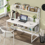 Bureau d'ordinateur avec étagère et bibliothèque intégrées, bureau pour bureau à domicile, table d'étude et d'écriture