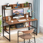 Bureau d'ordinateur avec étagère et bibliothèque intégrées, bureau pour bureau à domicile, table d'étude et d'écriture