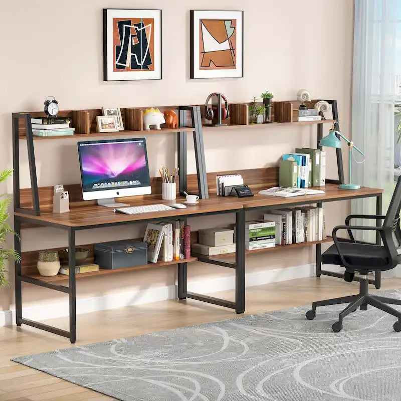 Bureau d'ordinateur avec étagère et bibliothèque intégrées, bureau pour bureau à domicile, table d'étude et d'écriture
