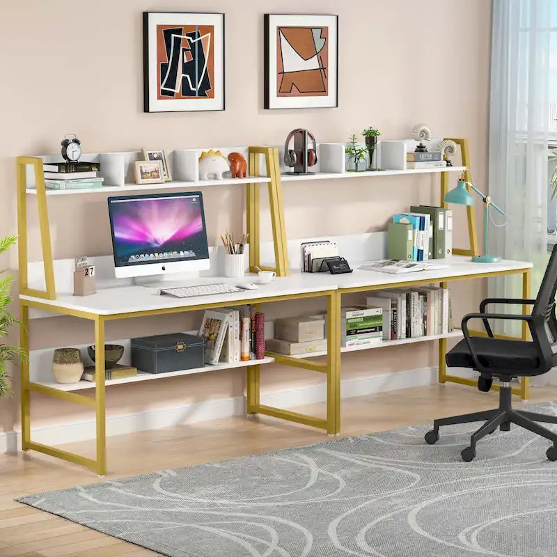 Bureau d'ordinateur avec étagère et bibliothèque intégrées, bureau pour bureau à domicile, table d'étude et d'écriture