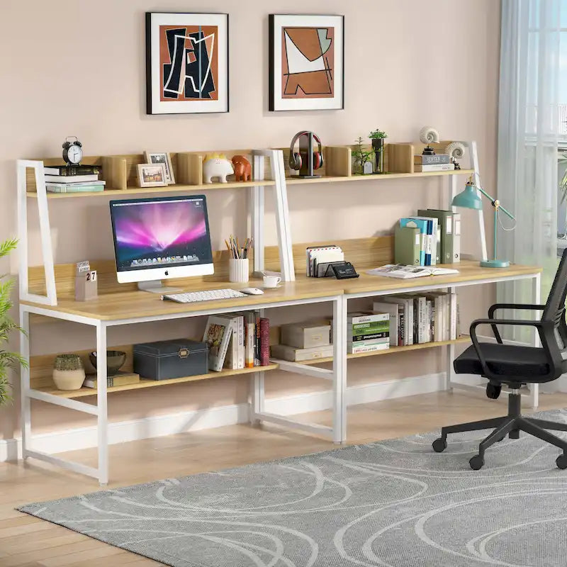 Bureau d'ordinateur avec étagère et bibliothèque intégrées, bureau pour bureau à domicile, table d'étude et d'écriture