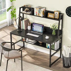 Bureau d'ordinateur avec étagère et bibliothèque intégrées, bureau pour bureau à domicile, table d'étude et d'écriture
