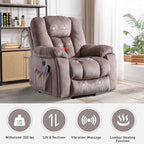Fauteuil releveur électrique surdimensionné avec fonction massage et chauffage, doté de 2 porte-gobelets dissimulés pour personnes âgées
