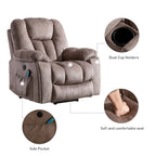 Fauteuil releveur électrique surdimensionné avec fonction massage et chauffage, doté de 2 porte-gobelets dissimulés pour personnes âgées