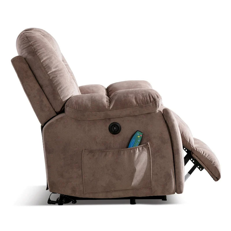 Fauteuil releveur électrique surdimensionné avec fonction massage et chauffage, doté de 2 porte-gobelets dissimulés pour personnes âgées
