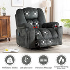 Fauteuil releveur électrique surdimensionné avec fonction massage et chauffage, doté de 2 porte-gobelets dissimulés pour personnes âgées