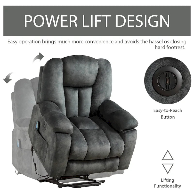 Fauteuil releveur électrique surdimensionné avec fonction massage et chauffage, doté de 2 porte-gobelets dissimulés pour personnes âgées