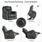 Fauteuil releveur électrique surdimensionné avec fonction massage et chauffage, doté de 2 porte-gobelets dissimulés pour personnes âgées