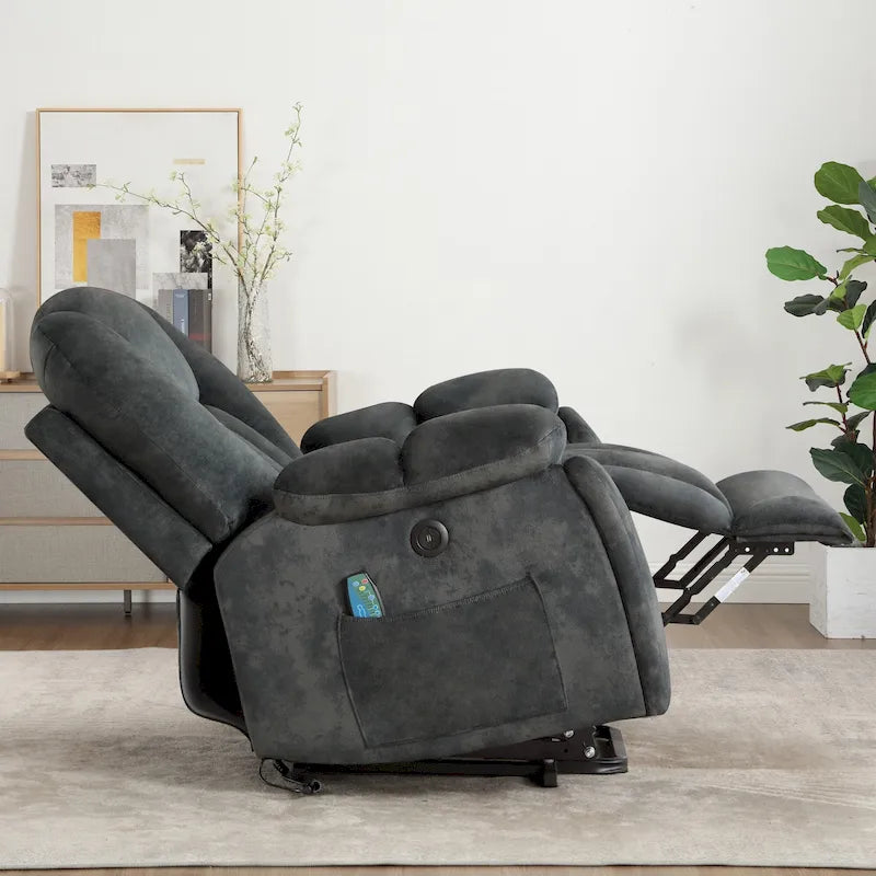 Fauteuil releveur électrique surdimensionné avec fonction massage et chauffage, doté de 2 porte-gobelets dissimulés pour personnes âgées