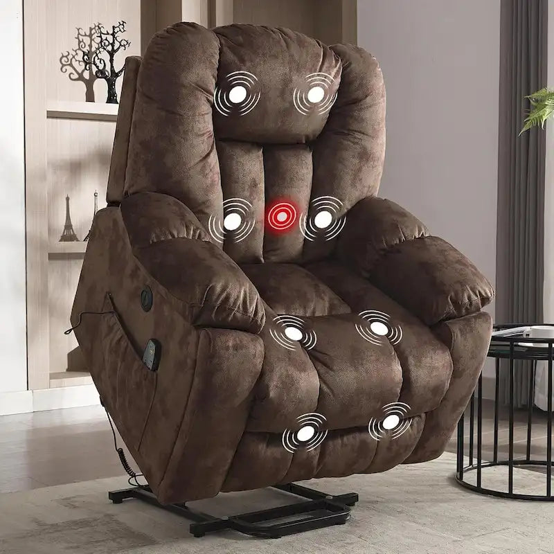 Fauteuil releveur électrique surdimensionné avec fonction massage et chauffage, doté de 2 porte-gobelets dissimulés pour personnes âgées