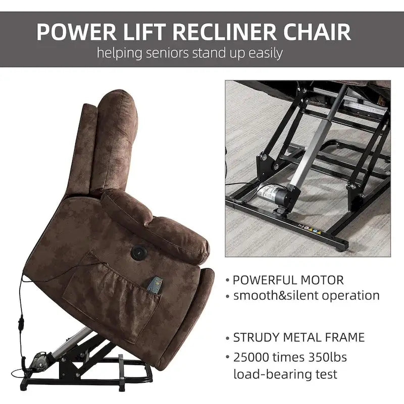 Fauteuil releveur électrique surdimensionné avec fonction massage et chauffage, doté de 2 porte-gobelets dissimulés pour personnes âgées