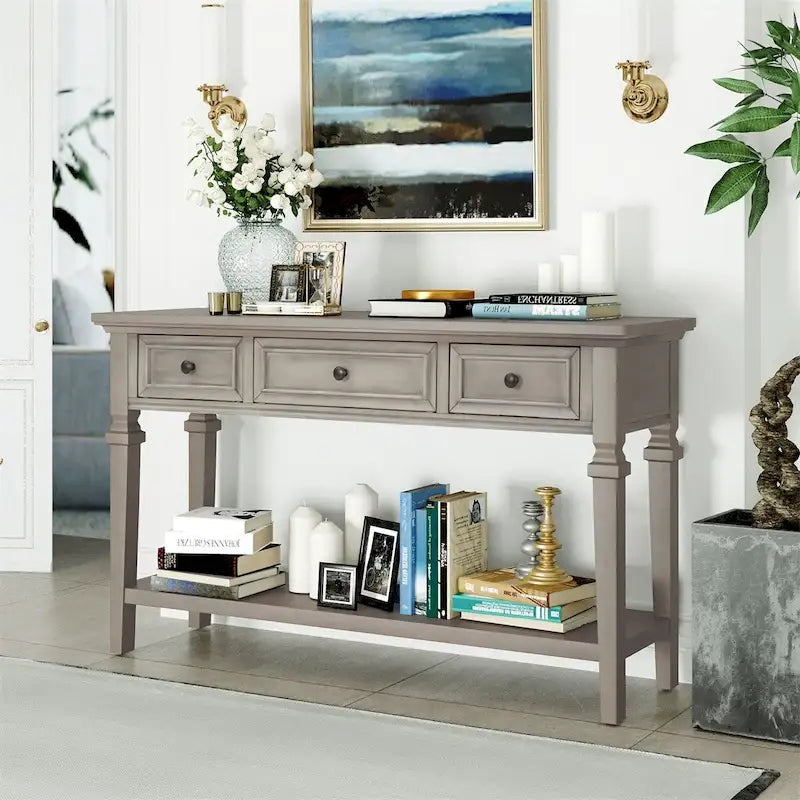 Console Merax de style rétro avec trois tiroirs supérieurs et une étagère inférieure