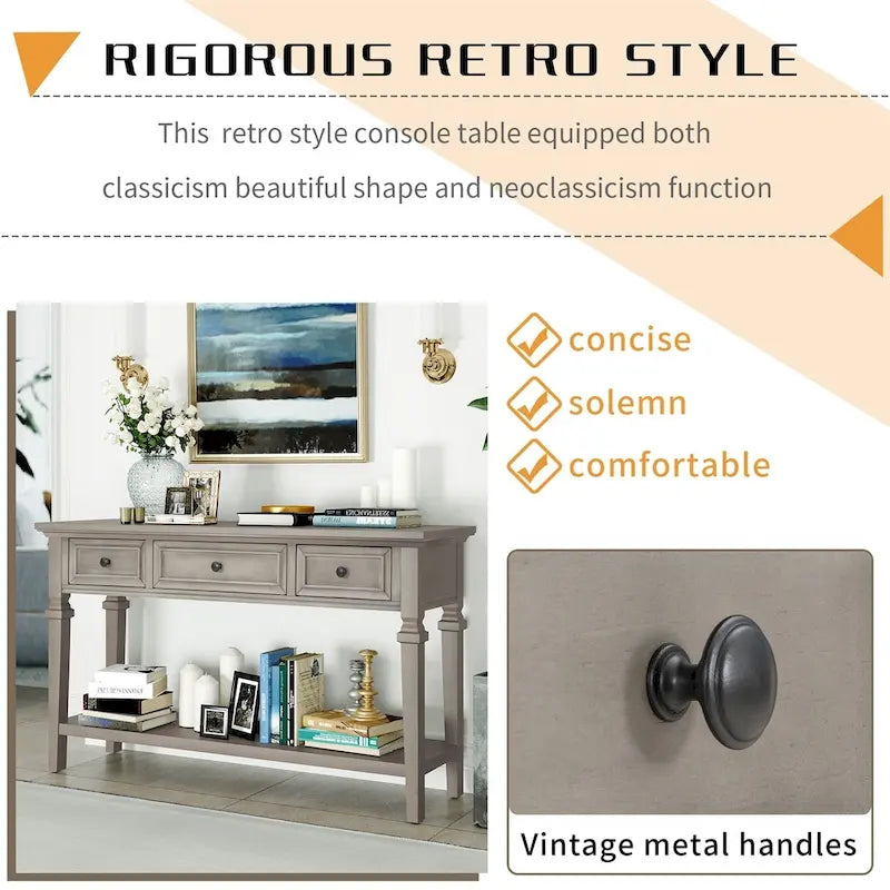 Console Merax de style rétro avec trois tiroirs supérieurs et une étagère inférieure