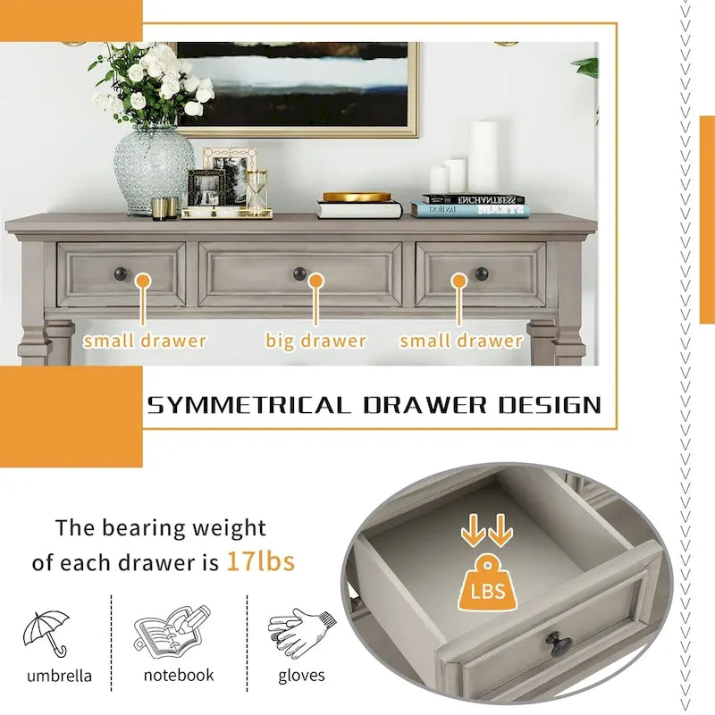 Console Merax de style rétro avec trois tiroirs supérieurs et une étagère inférieure