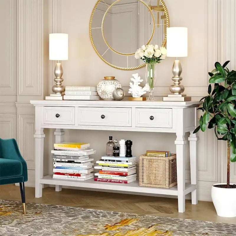 Console Merax de style rétro avec trois tiroirs supérieurs et une étagère inférieure