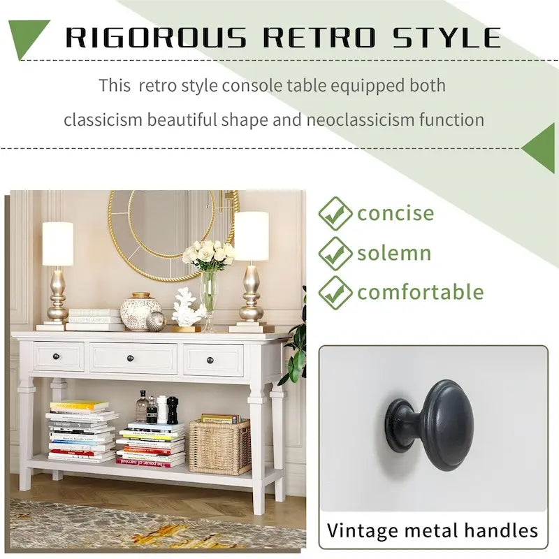 Console Merax de style rétro avec trois tiroirs supérieurs et une étagère inférieure