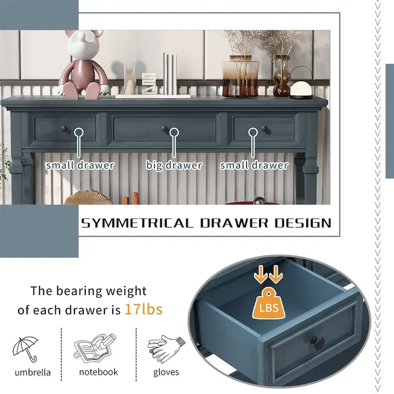Console Merax de style rétro avec trois tiroirs supérieurs et une étagère inférieure