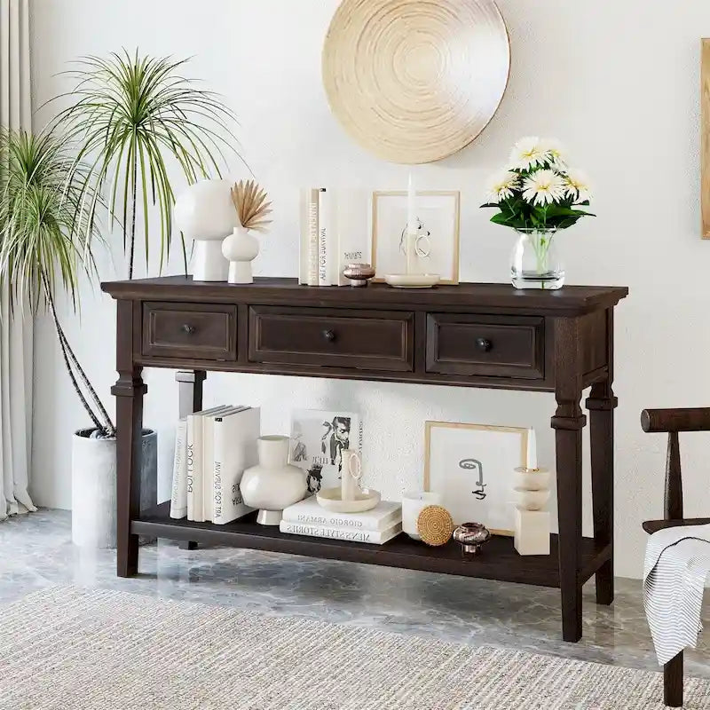 Console Merax de style rétro avec trois tiroirs supérieurs et une étagère inférieure