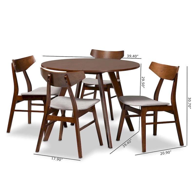 Ensemble de salle à manger 5 pièces Timothy, style transitionnel moderne du milieu du siècle