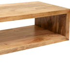 Table basse Keli 58 pouces en bois de manguier, cube ouvert, 1 étagère, marron naturel