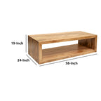 Table basse Keli 58 pouces en bois de manguier, cube ouvert, 1 étagère, marron naturel