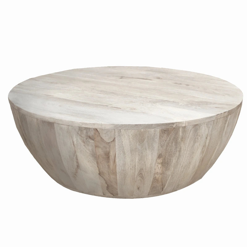 Table basse ronde Arthur 35,5 pouces en bois de manguier, veinage subtil