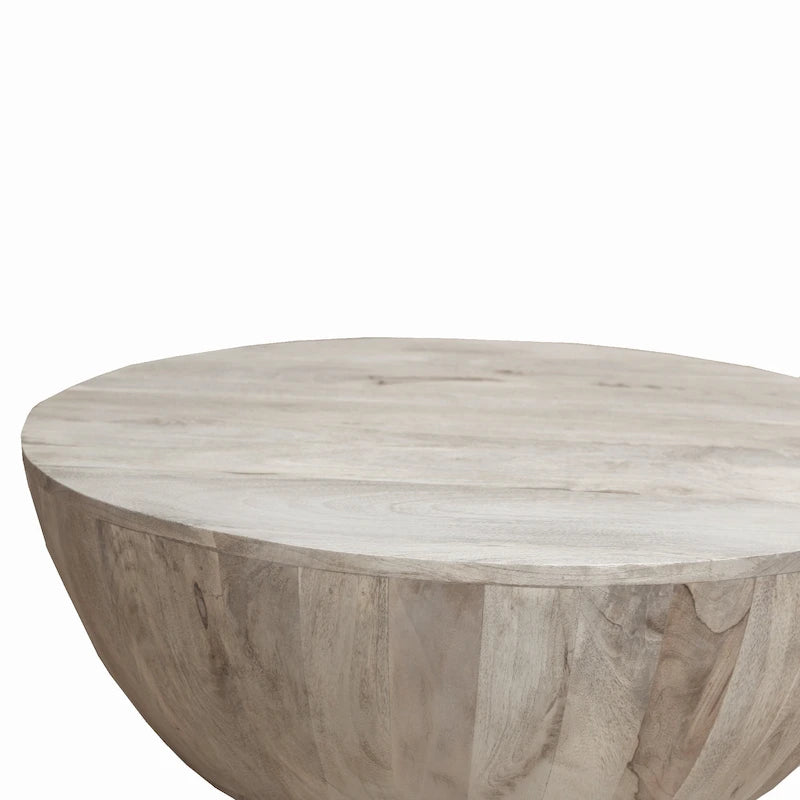 Table basse ronde Arthur 35,5 pouces en bois de manguier, veinage subtil