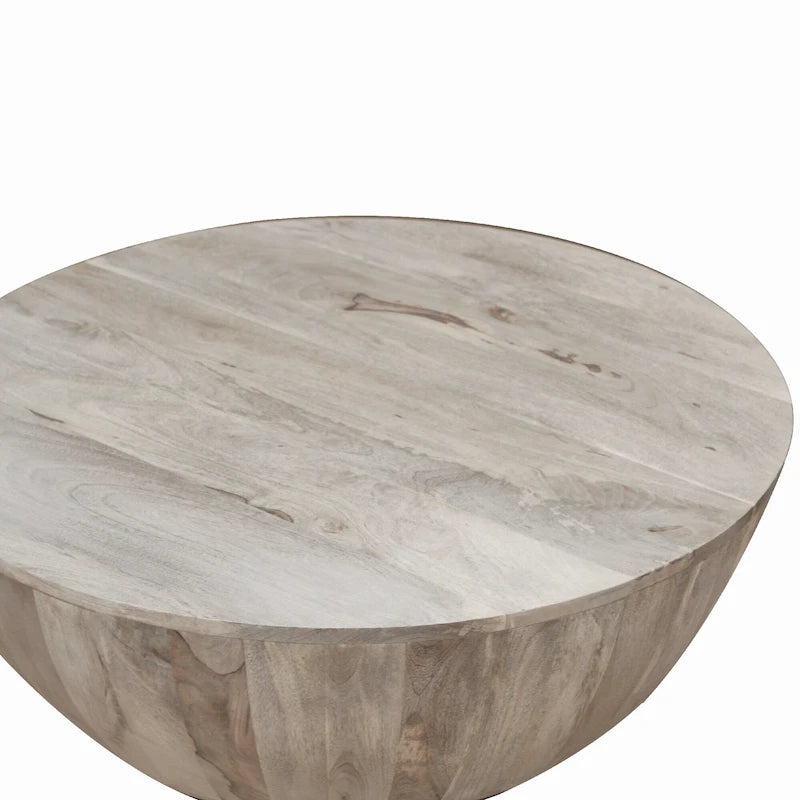 Table basse ronde Arthur 35,5 pouces en bois de manguier, veinage subtil