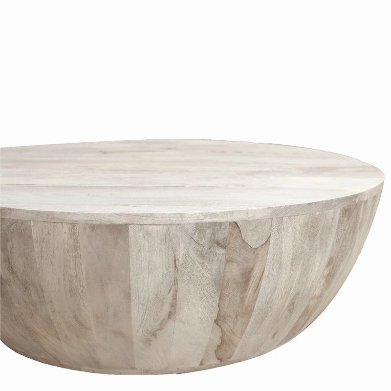 Table basse ronde Arthur 35,5 pouces en bois de manguier, veinage subtil