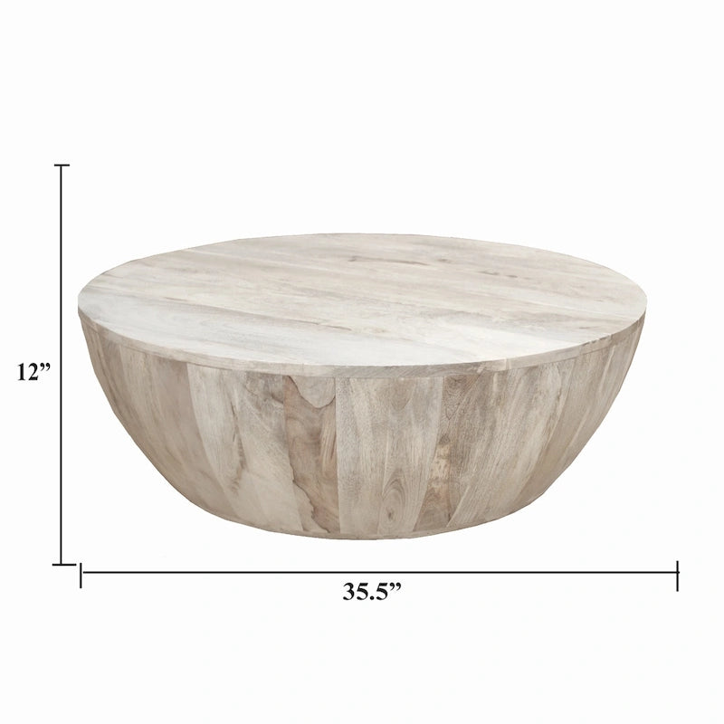Table basse ronde Arthur 35,5 pouces en bois de manguier, veinage subtil