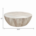 Table basse ronde Arthur 35,5 pouces en bois de manguier, veinage subtil