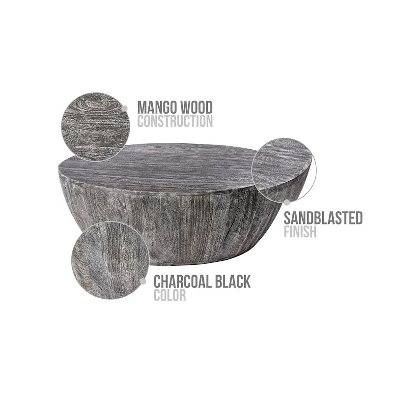 Table basse ronde Arthur 35,5 pouces en bois de manguier, veinage subtil