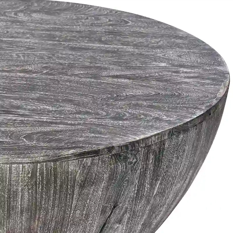 Table basse ronde Arthur 35,5 pouces en bois de manguier, veinage subtil