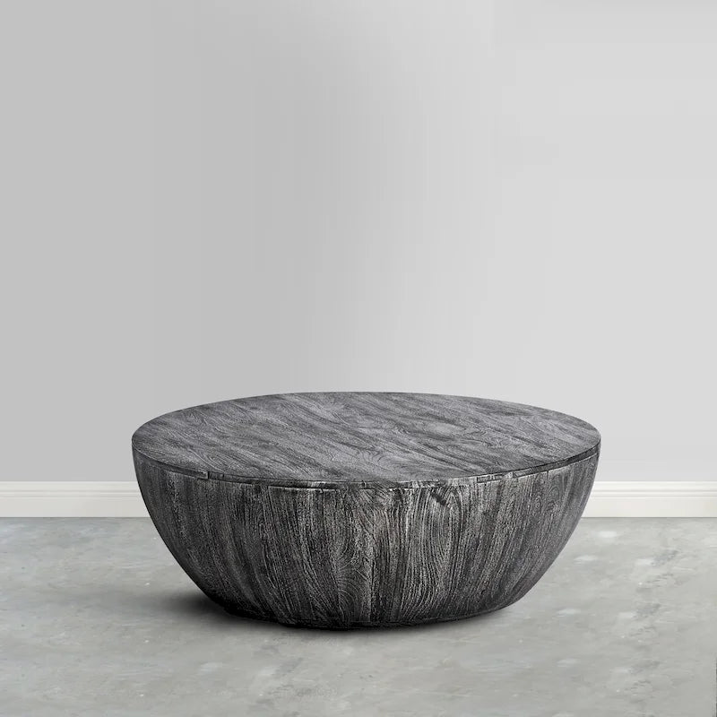 Table basse ronde Arthur 35,5 pouces en bois de manguier, veinage subtil