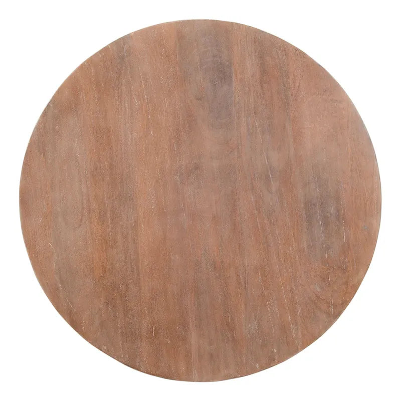 Table basse Arthur en bois en forme de tambour avec piètement à lattes, marron vieilli