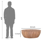 Table basse Arthur en bois en forme de tambour avec piètement à lattes, marron vieilli