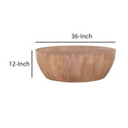 Table basse Arthur en bois en forme de tambour avec piètement à lattes, marron vieilli