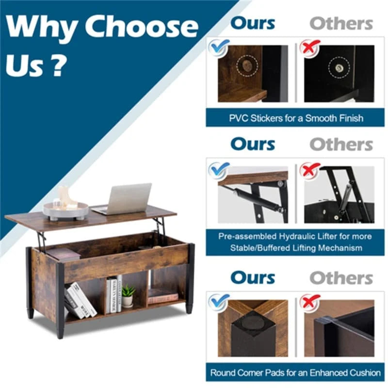 Meubles de salon Table basse de rangement avec plateau relevable