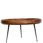 Table basse ronde Gia en bois de manguier avec pieds en métal évasés, marron et noir
