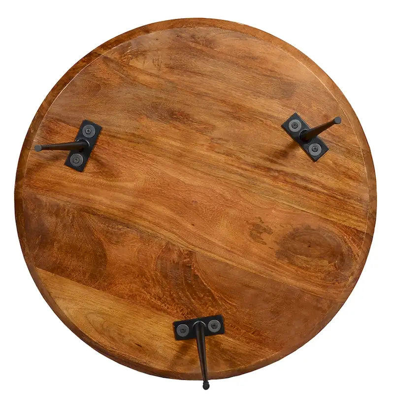 Table basse ronde Gia en bois de manguier avec pieds en métal évasés, marron et noir