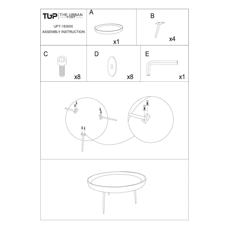 Table basse ronde Gia en bois de manguier avec pieds en métal évasés, marron et noir